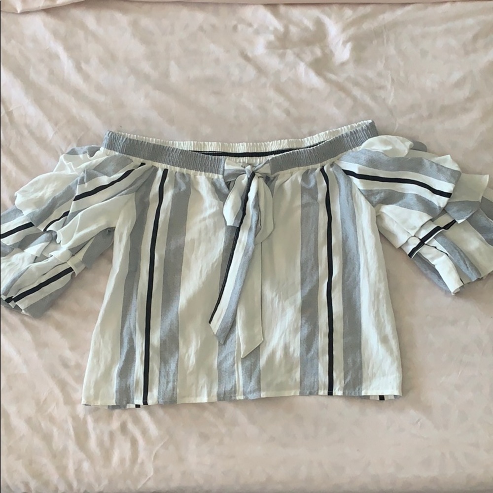 LUSH off shoulder stripe puff sleeves